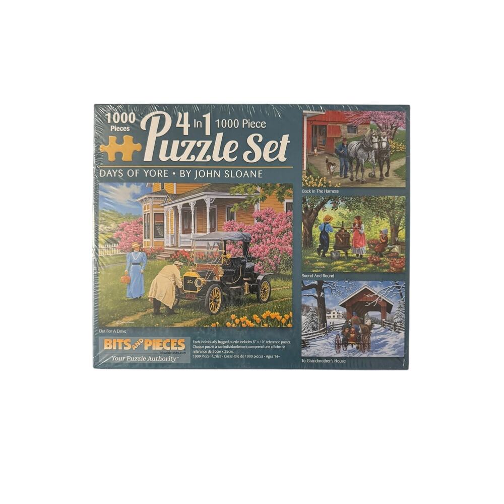 Bits & Pieces Days of Yore 4-in-1 Puzzle Set – 4x1000 Pieces, New Sealed